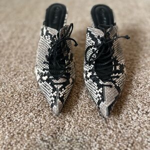 Open Edit Snakeskin Lace-Up Mules